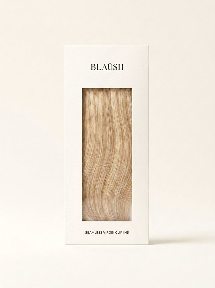 BLAÜSH Virgin Clip-ins packaging — Caramel Highlights